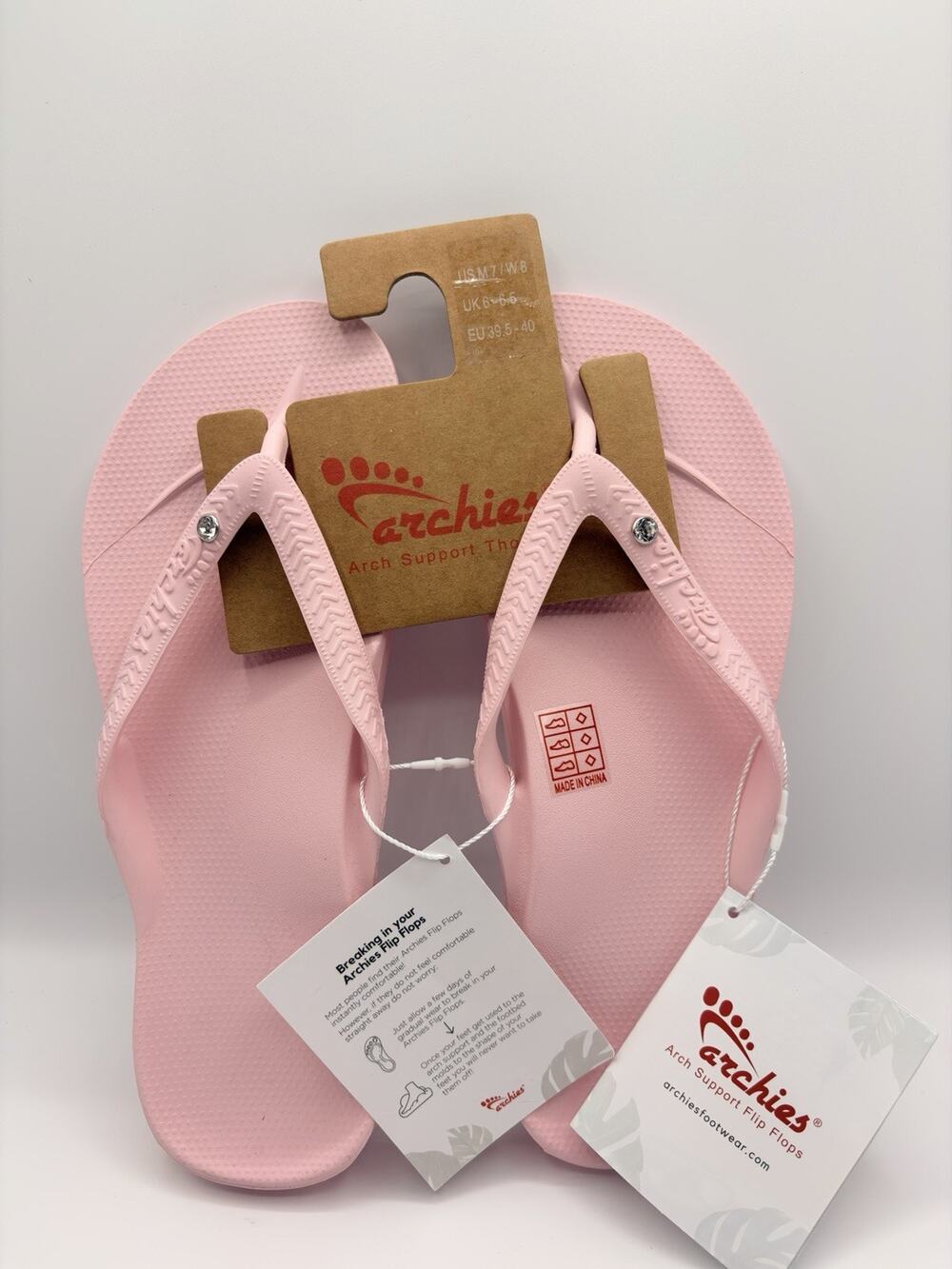 Archies Flip Flop Sandal Unisex Sz M7 W8 Light Pink Arch Support Therapy CRYSTAL